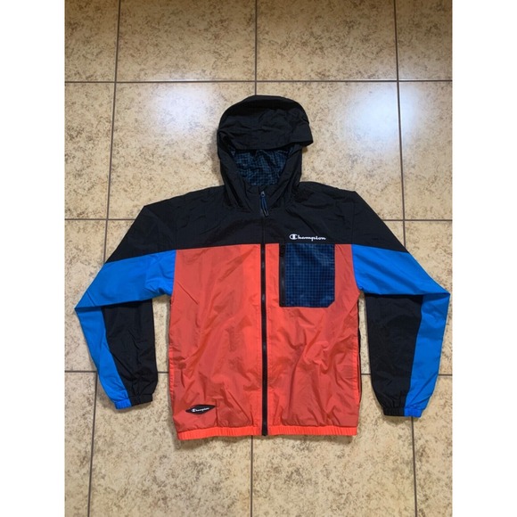 Champion S Lightweight Sport Jacket‎ Windbreaker Zip Up Colorblock Black Orange - Picture 1 of 5